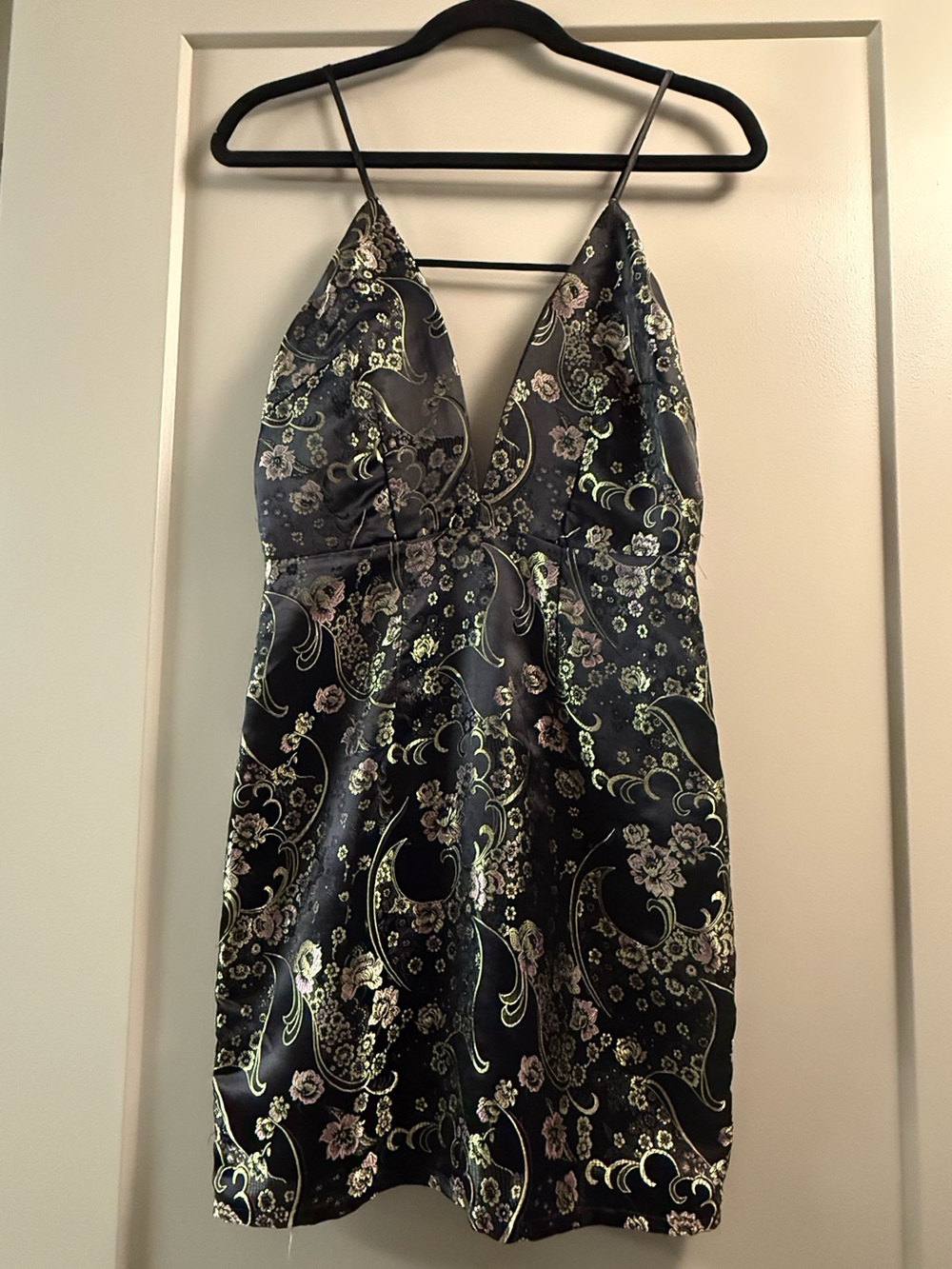 Millau Black Satin Floral Mini Dress